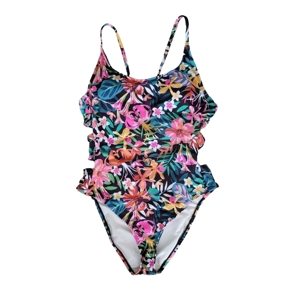 Hurley One Piece Swimsuit Side Cut Outs Criss Cross Back Floral Print